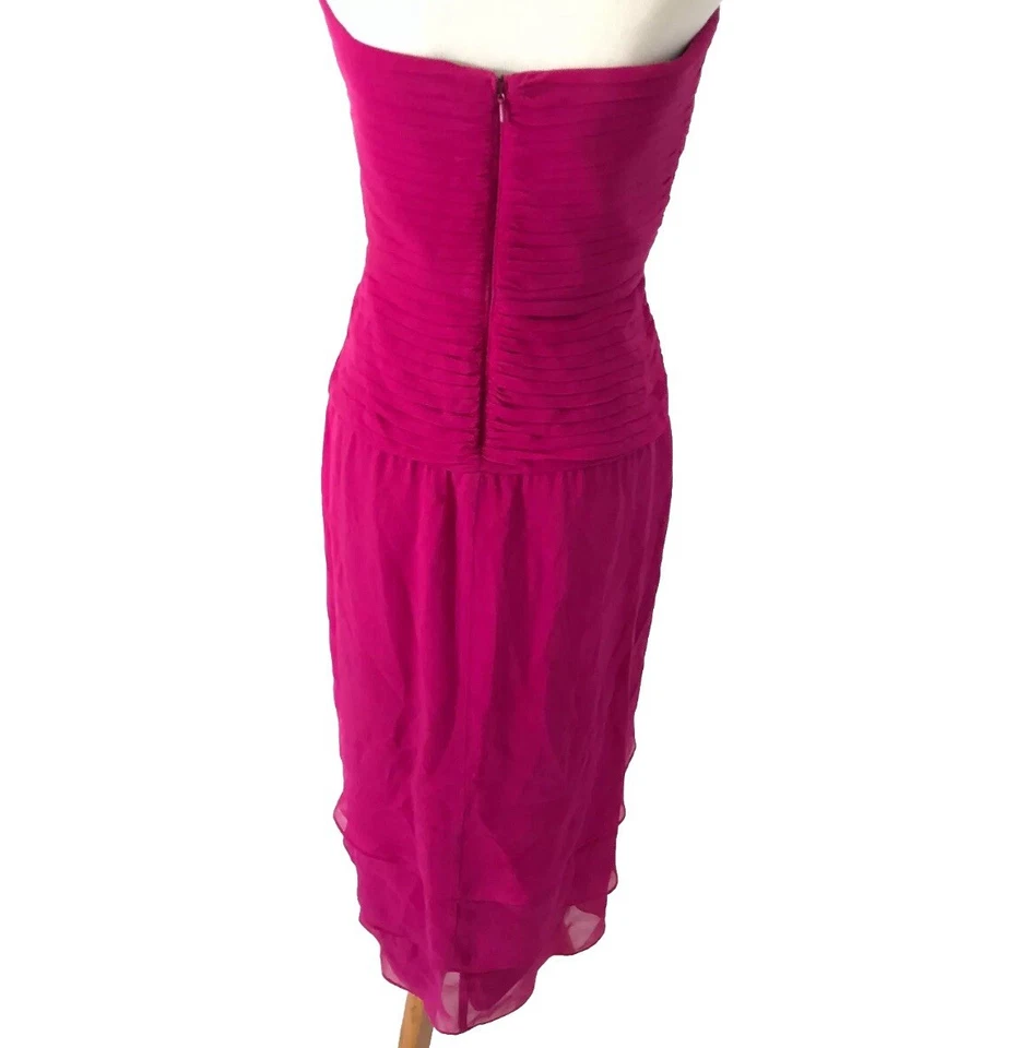 Vestido Formal Colección Tadashi Mujer Rosa Sin Tirantes Talla 6 Volantes Seda Foto 3 de 4