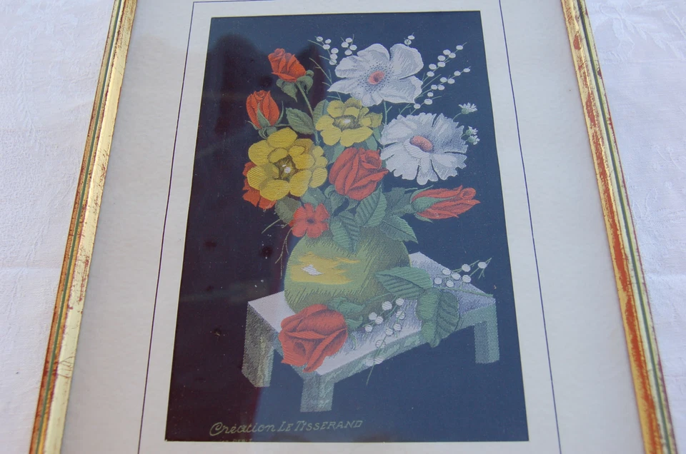 TABLEAU SOIE TISSEE COULEURS LE TISSERAND - BOUQUET DE FLEURS  - Photo 2/4