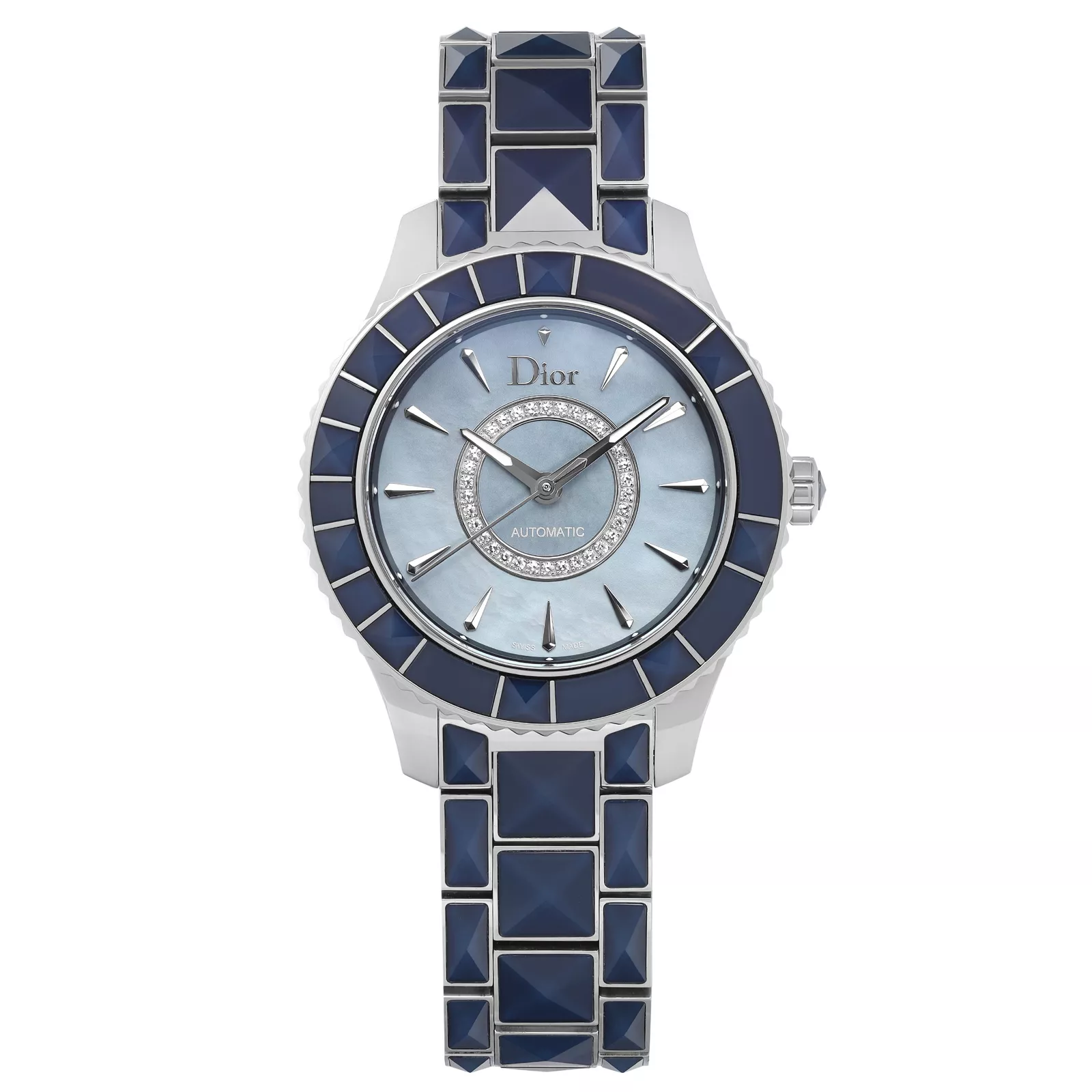 Montre automatique Christian Dior Christal acier bleu MOP cadran diamant CD144517M001