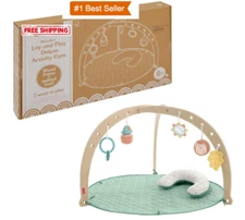 Fisher-Price Wood Baby Playmat Lay & Play Deluxe Activity Gym with Wooden Frame