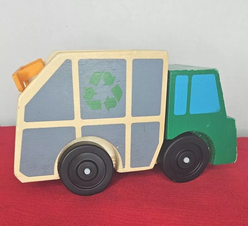 Melissa Doug Garbage Recycle Truck Wooden Vehicle Toy RARE FIND