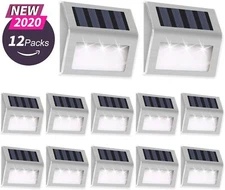 Solar Deck Lights 3 LED Solar Step Lights Outdoor Auto On/Off White 12 Pack