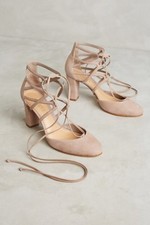 Anthropologie SCHUTZ ARYA CAGED LACE UP BLOCK Pump 9.5  Taupe Neutral
