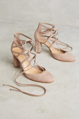 Anthropologie SCHUTZ ARYA CAGED LACE UP BLOCK Pump 9.5 ~ Taupe Neutral