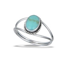 Sterling Silver Braided Oval Ring With Synthetic Turquoise