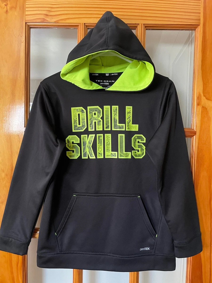 Tek Gear Hoodie Large 14/16 Pullover Black Neon Green Drill Skills