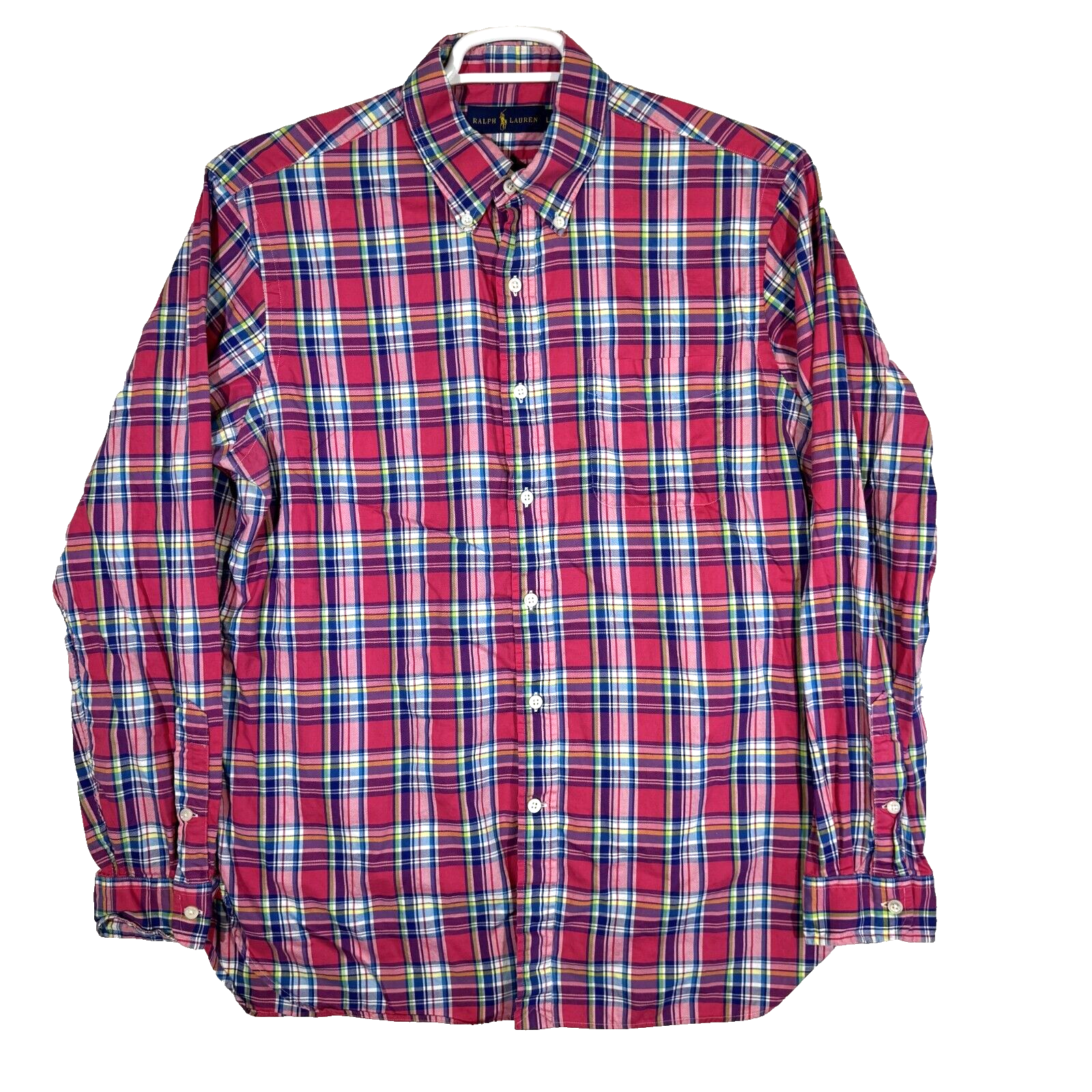 PONY Camicia uomo Ralph Lauren grande rosa scuro a quadri 100% cotone con bottoni M919