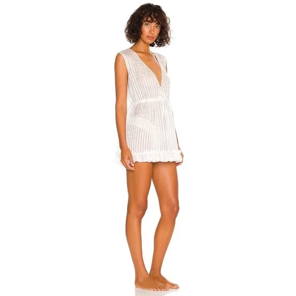 Mini Vestido Kiki De Montparnasse Peek-A-Boo Seda Semi Transparente Marfil Sombra Rayas Foto 2 de 4