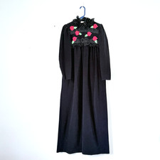 Oscar de la Renta Vintage Robe Small Black Lace Rosettes Velour Long  70s USA