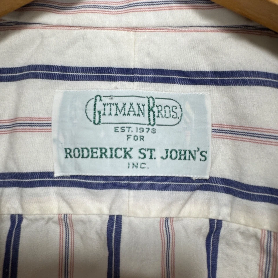 VTG Gitman Bros Dress Shirt Men 15.5 33 White Blue Pink Striped Cotton USA Made - Image 3 of 4