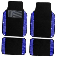 Blue Bling Car Floor Mats Full Set, Universal Fit Most Cars,SUV, Blue Diamond