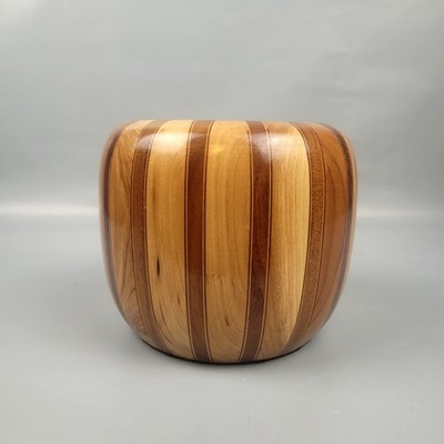 Vintage Mixed Woods Segmented Turned Wood Bowl Planter Vase 5'' x 5.5''  Beautiful