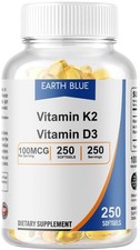 Vitamin K2 100mcg  Vitamin D3 5000 IU 250 Softgels - Gluten Free NON-GMO