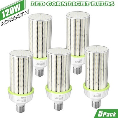 5-Pack 120W LED Corn Cob Light Bulb Warehouse High Bay Lighting Fixture E39 Base