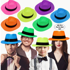 48 piezas Sombreros de Gángster de Neón Sombrero de Fiesta de Plástico - Neón Fedora Colores Festivales