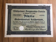 Historische Aktie 1927 M&uuml;lheimer Bergwerks-Verein - 700 RM - Topzustand