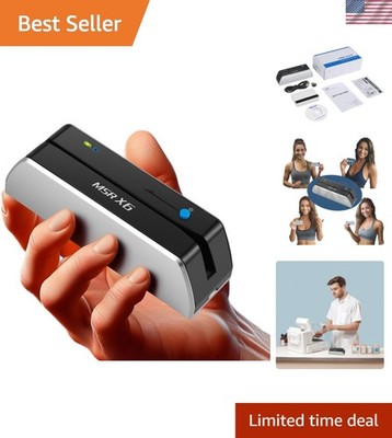 Portable X6BT Bluetooth VIP Card Reader - 3-Track Encoding, Silver and Black