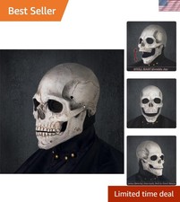 Creepy Halloween Full Head Skull Mask with Movable Jaw, Adult Entire Head Rea...