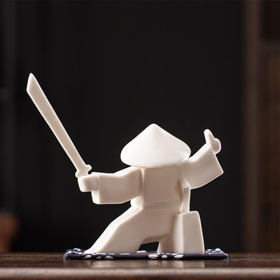 LYART Tea Pet Warrior Statue Figurine Ornament Accessories Cute Whiteb 