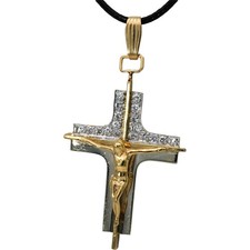 14k Yellow Gold VS Diamond Jesus Christ Crucifix Cross Pendant Necklace .52CT
