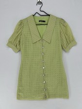 Nasty Gal Lime Green Mini Dress US 0 Puff Sleeve Button Front Retro Mod Cotton