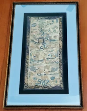 ANTIQUE OLD CHINESE QING DYNASTY SILK EMBROIDERY FORBIDDEN STITCH PANEL FRAMED 