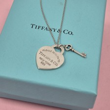 Tiffany & Co. Return To Heart Love Key Tag Pendant Silver Necklace Size 16"