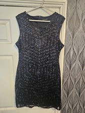 Chase7 Ladies Black Shiny Embellished Sleevless Evening Dress Size Uk14 Eur42