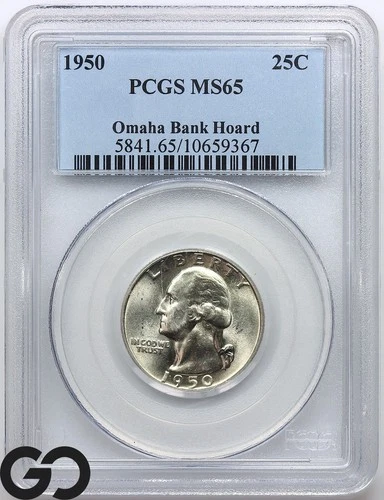 1950 Washington Quarter PCGS MS 65 ** Omaha Bank Hoard, Lustrous!