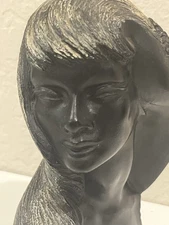 Vintage Frank Shirman Black Coral “Laka” Hawaiian Goddess Bust Sculpture – 7.5"