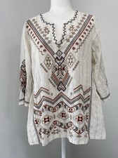 Johnny Was 3J Boho Workshop Aztec Embroidered Tunic Top M Festival Southwest