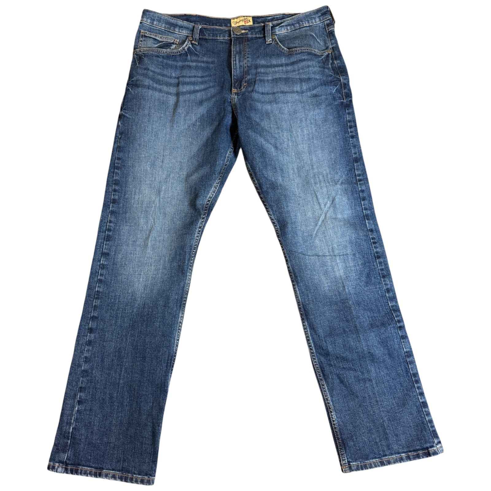 38x34 Blue Denim Relaxed Slim Straight Distressed Cowboy