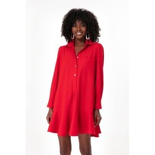 Tuckernuck Red Button Front Shirt Dress Ruffle Hem Long Sleeve Size M