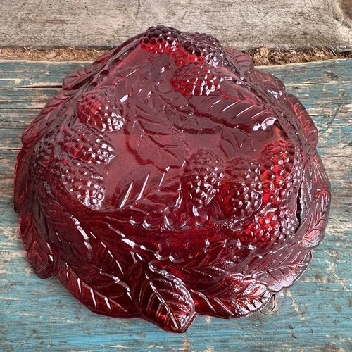 Vintage Loganberry Indiana Glass Ruby Red Depression Glass Candy Dish