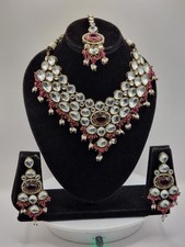 4pic Bridal Wear Jewellery Set Party Wear Set Indian Pakistan With tikka wine