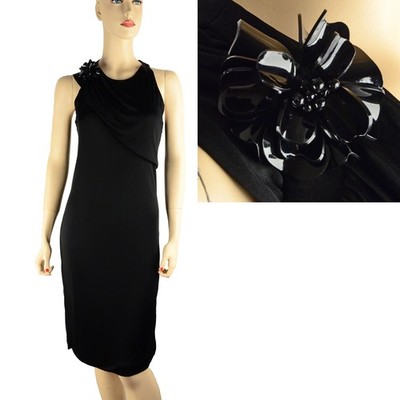 GUCCI DRESS BLACK JERSEY FLOWER DRAPED DETAIL LBD $1,450  L  LARGE