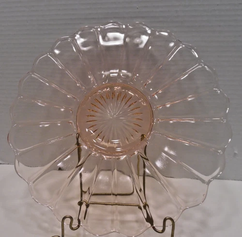Vintage Pink Depression Glass Plate Scallaped Edge 10.5" Round