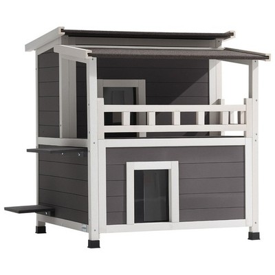 Weather-resistant 2-story cat house 33x29.5x32in foam walls asphalt roofing