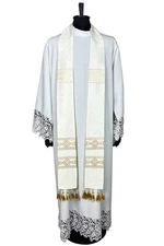 Ecru Overlay Stole for Priests /woven orphrey / tassels