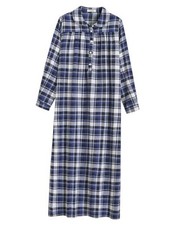 Women's Long Flannel Nightgown Long Sleeve Floor Length X-Large Blue