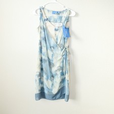 Simply Vera Vera Wang XS Blue Tie Dye Wrap Dress Sleeveless Sheer Layered