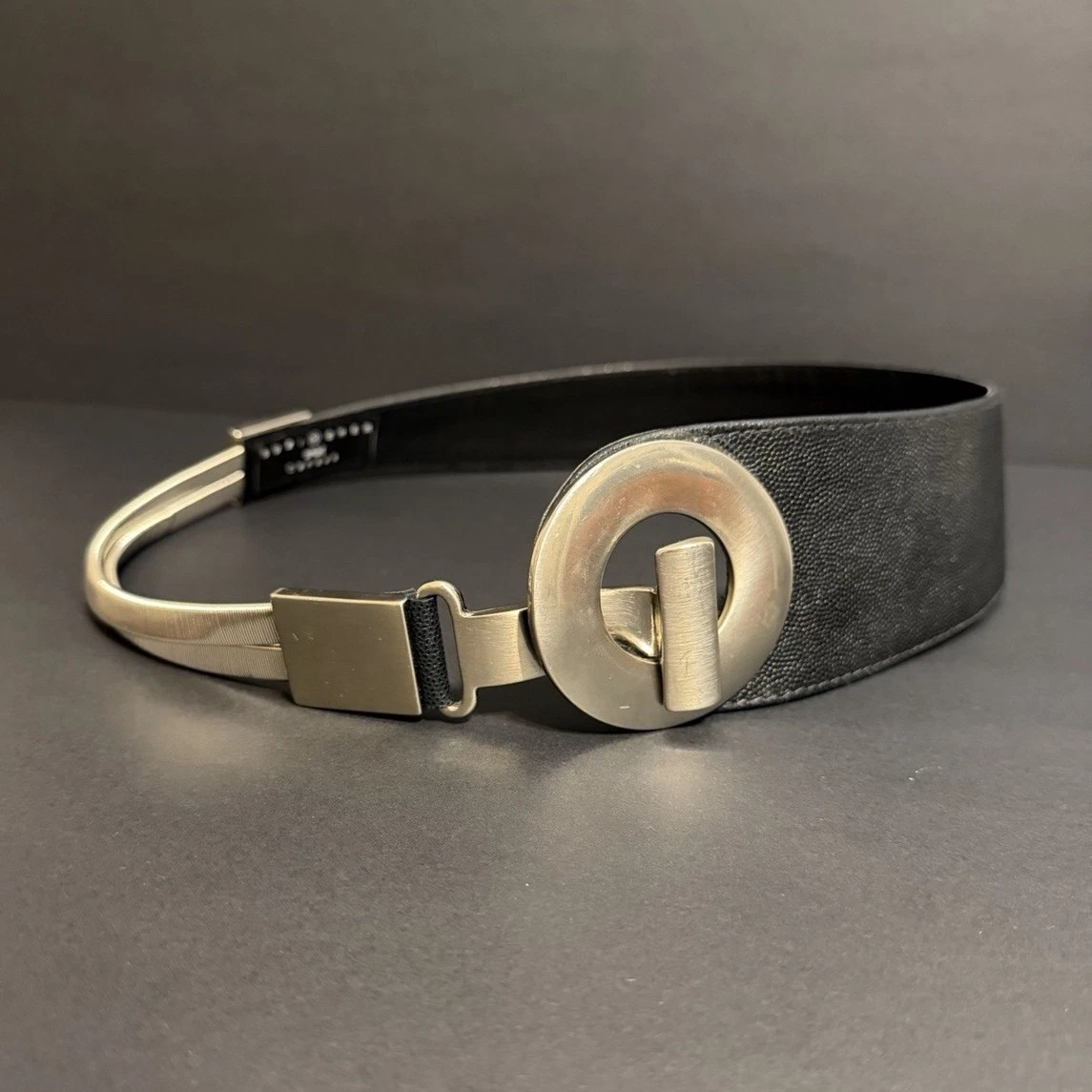 Suzi Roher Vintage Women Stretch Belt Small‎ Black Leather Metal Links Suzi Roher Black Leather & Embossed Metal Stretch Chain Belt main image 3