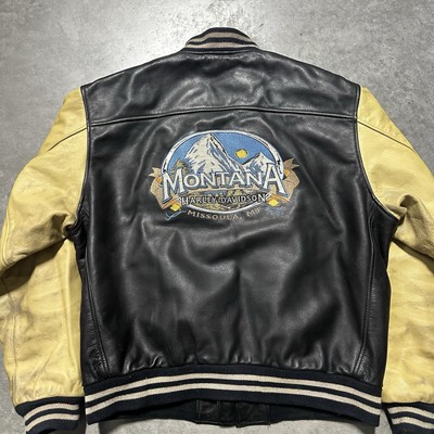 Vintage 90s Harley Davidson Black Leather Varsity Jacket Men's