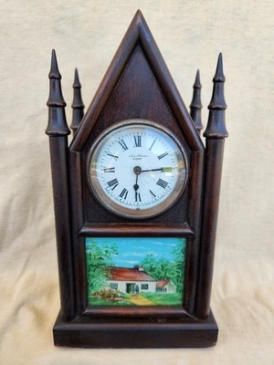 Antique NEW HAVEN Gothic Cathedral Clock w/ spires untested - w1126