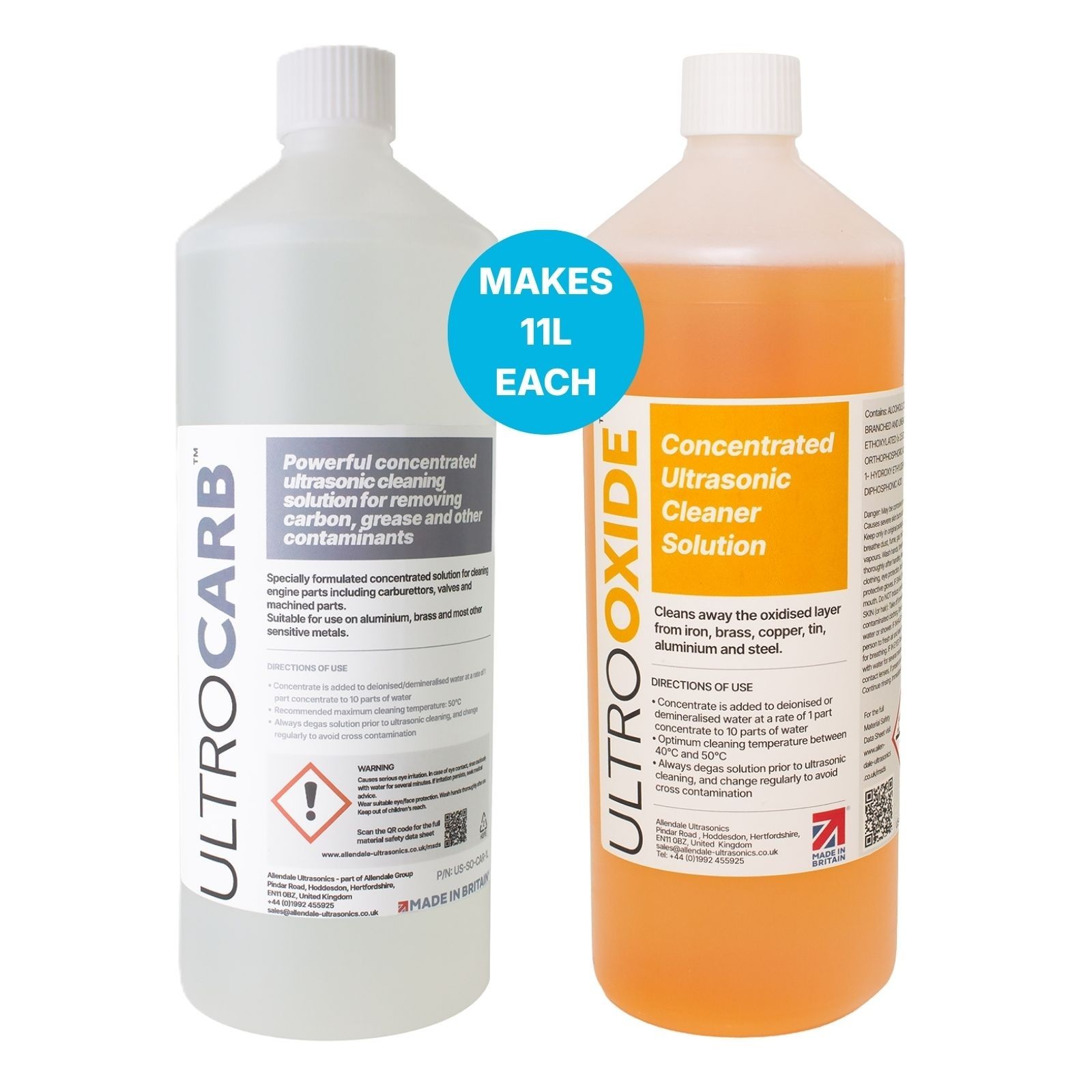 Concentrated Ultrasonic Cleaning Fluid Kit - 1L Carburettor and 1L Oxide Remover