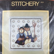 American Gothic Bears Embroidery Stitch Kit 2623 Farmers 1985 NOS 12x12 Vintage