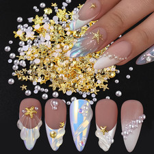 600PCS 3D Summer Starfish Rhinestones Nail Charms Gold Mixed Metal Starfish Shel