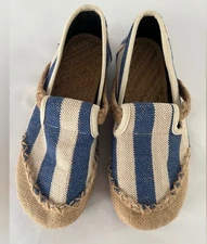 Unbranded Boho Woven Striped Espadrille Blue and Cream Slip On Flats 39 / 8.5