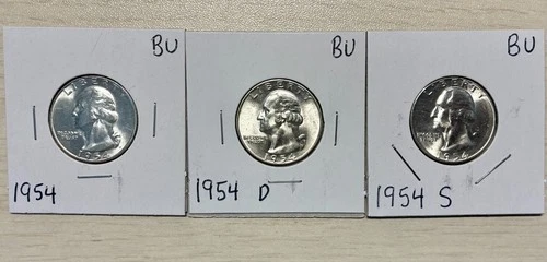 1954 P D S Silver Washington Quarter Set, All Brilliant Uncirculated
