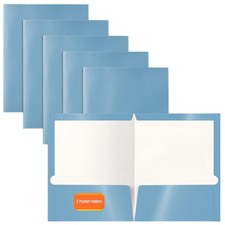2 Pocket Glossy Laminated Light Blue Paper Folders, Letter Size, Lt. Blue Pap...